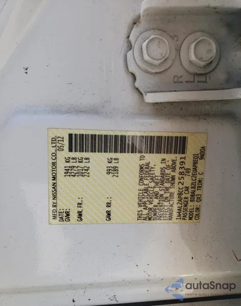 2012 Nissan Altima Base from USA, damaged, VIN 1N4AL2AP8CC258391